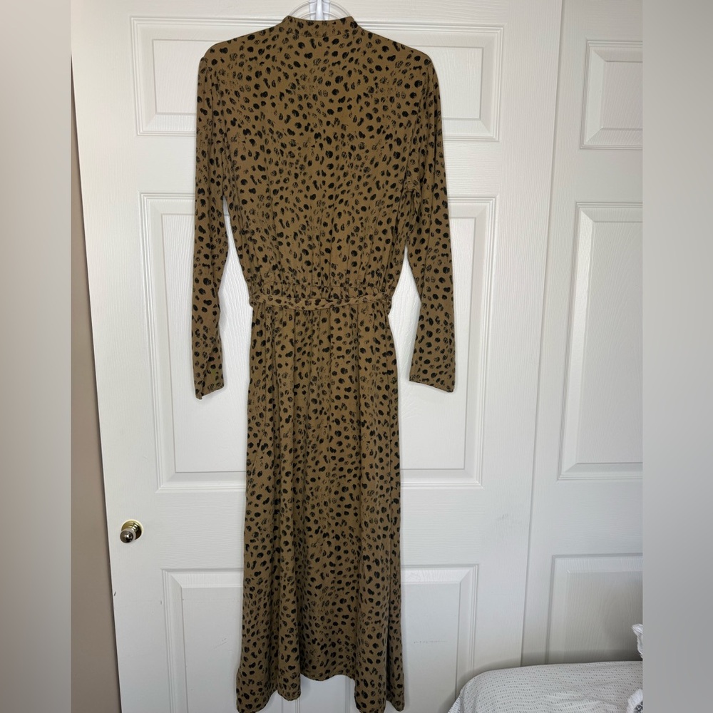 Cloth & Stone Leopard Print Maxi Shirt Dress Belted Button Front Size L Boho Chi - Picture 4 of 14
